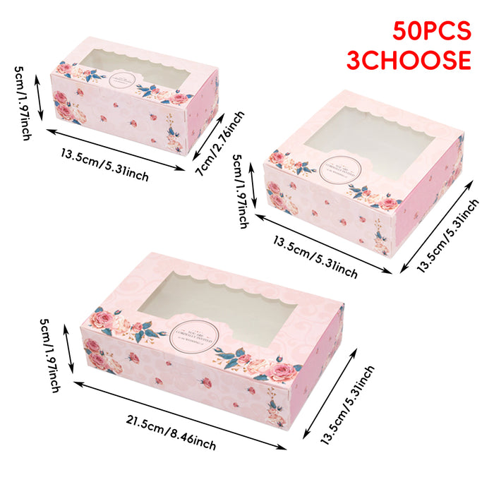 50 Pcs Dessert Gift Boxes with Transparent Window for 2 4 or 6 Pieces