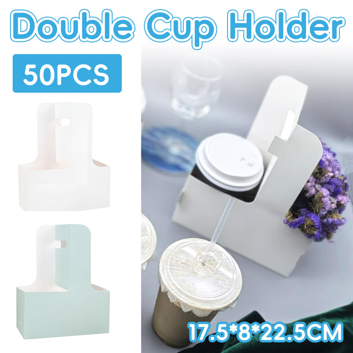 50 Pcs Handheld Double Cup Holder Sturdy Foldable Paperboard