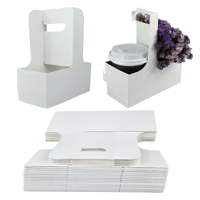 50 Pcs Handheld Double Cup Holder Sturdy Foldable Paperboard