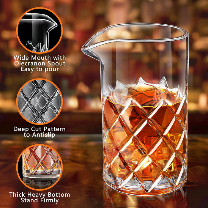 600ml Crystal Cut Cocktail Mixing Cup with Steel Stirrer