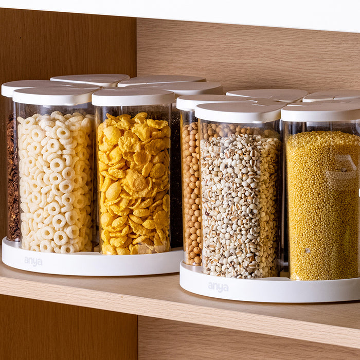 6 Pcs Grain Storage Jars with Rotating Base Sealed Lids