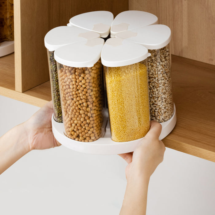 6 Pcs Grain Storage Jars with Rotating Base Sealed Lids