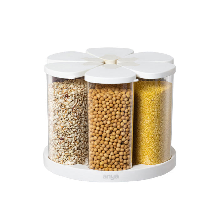 6 Pcs Grain Storage Jars with Rotating Base Sealed Lids