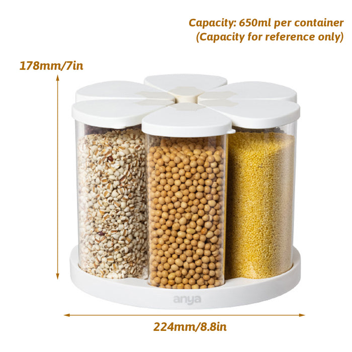 6 Pcs Grain Storage Jars with Rotating Base Sealed Lids