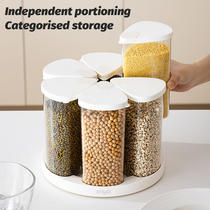 6 Pcs Grain Storage Jars with Rotating Base Sealed Lids