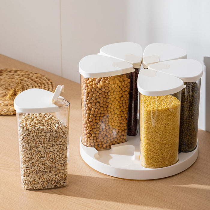 6 Pcs Grain Storage Jars with Rotating Base Sealed Lids