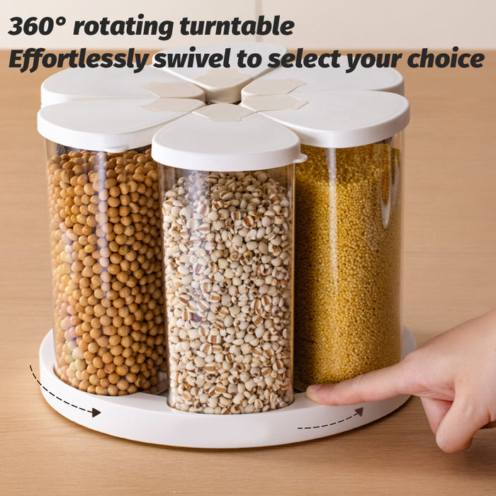6 Pcs Grain Storage Jars with Rotating Base Sealed Lids