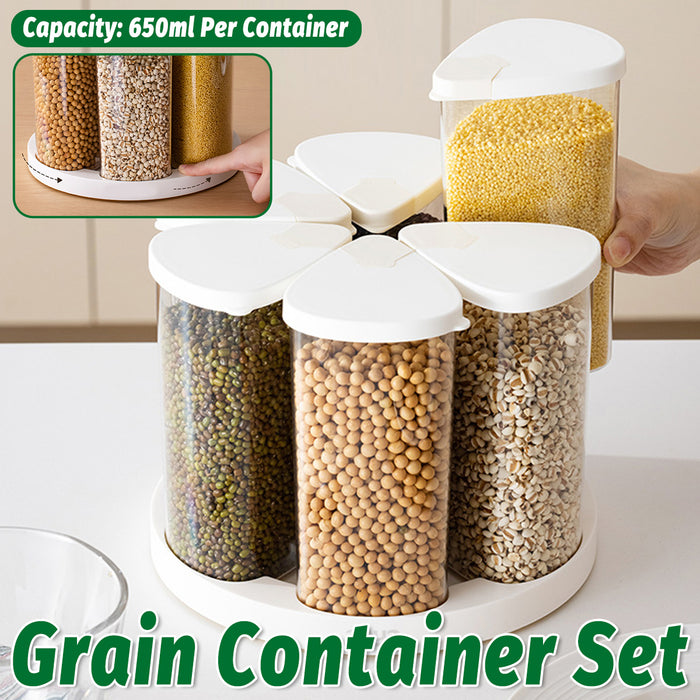 6 Pcs Grain Storage Jars with Rotating Base Sealed Lids