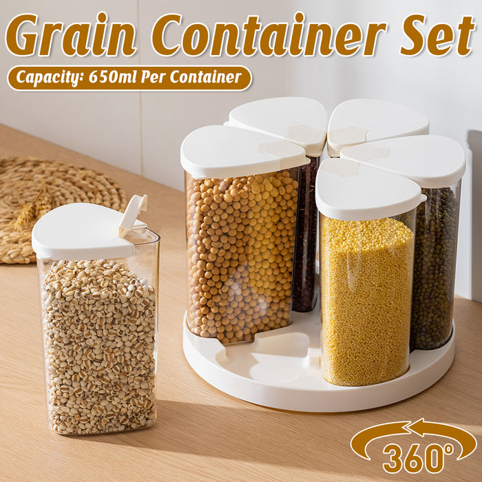 6 Pcs Grain Storage Jars with Rotating Base Sealed Lids