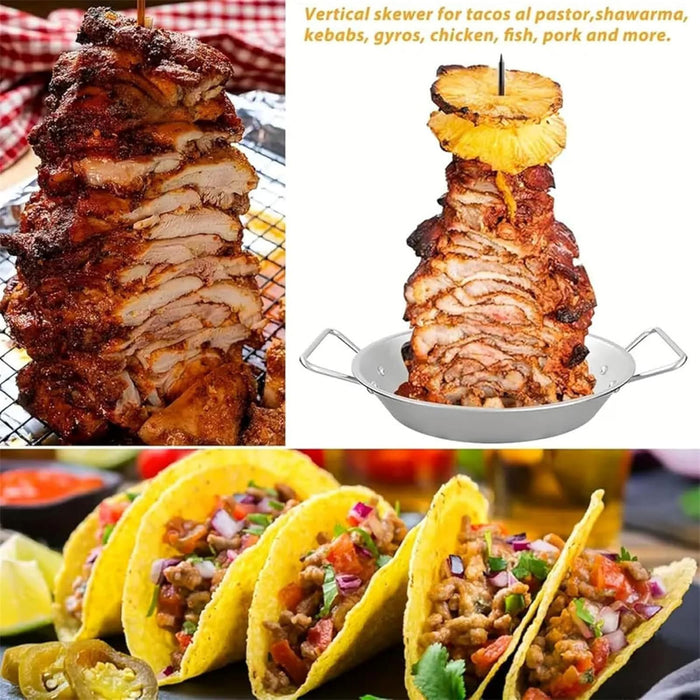 BBQ Rotisserie Pan Kit Stainless Steel with 3 Skewers