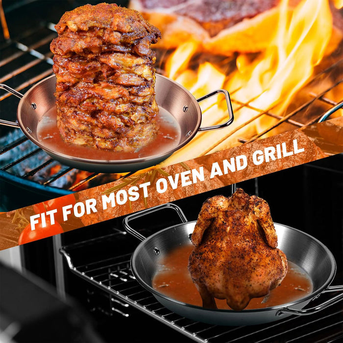 BBQ Rotisserie Pan Kit Stainless Steel with 3 Skewers