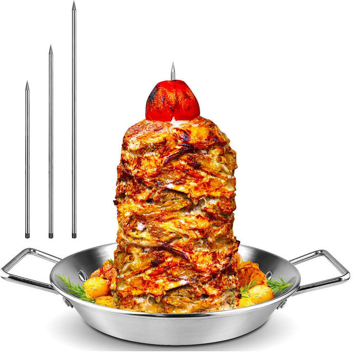 BBQ Rotisserie Pan Kit Stainless Steel with 3 Skewers
