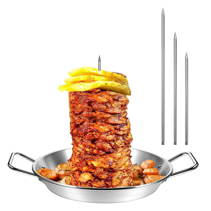 BBQ Rotisserie Pan Kit Stainless Steel with 3 Skewers