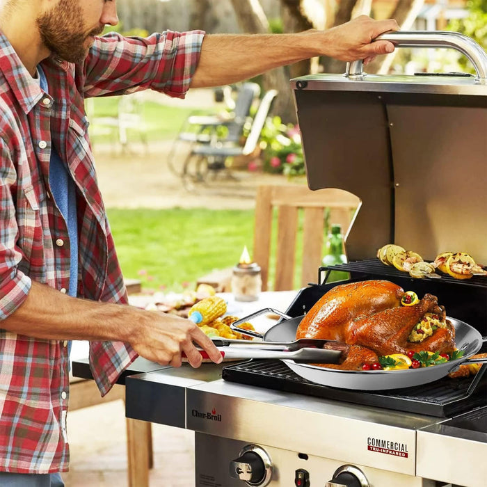 BBQ Rotisserie Pan Kit Stainless Steel with 3 Skewers