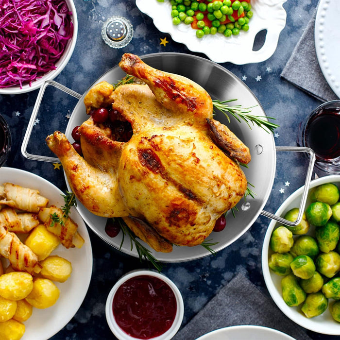 BBQ Rotisserie Pan Kit Stainless Steel with 3 Skewers