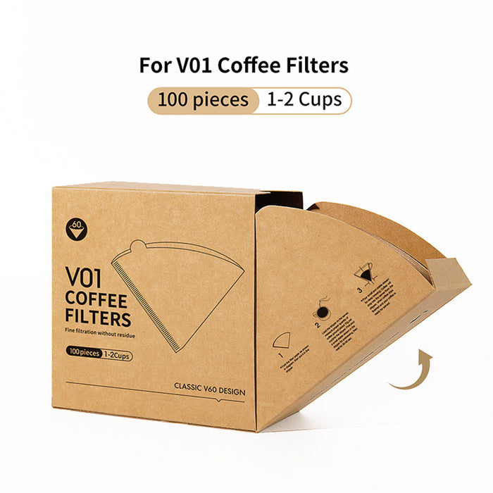100 Pcs Coffee Filter Paper Cone V01 V02 Unbleached