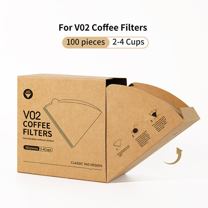 100 Pcs Coffee Filter Paper Cone V01 V02 Unbleached