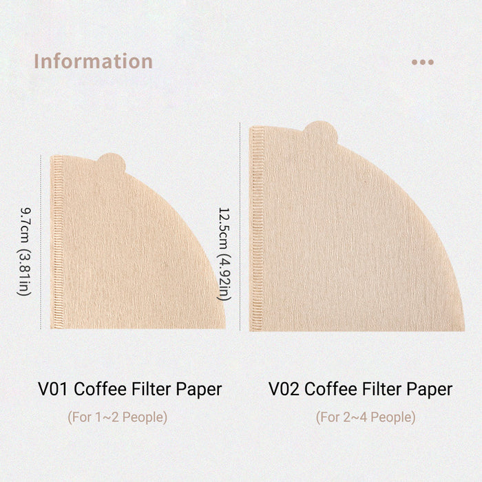 100 Pcs Coffee Filter Paper Cone V01 V02 Unbleached