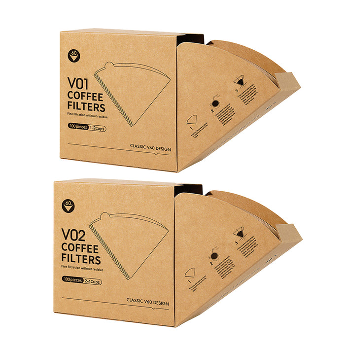100 Pcs Coffee Filter Paper Cone V01 V02 Unbleached