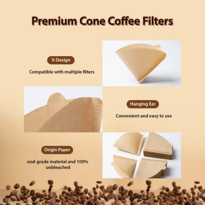 100 Pcs Coffee Filter Paper Cone V01 V02 Unbleached