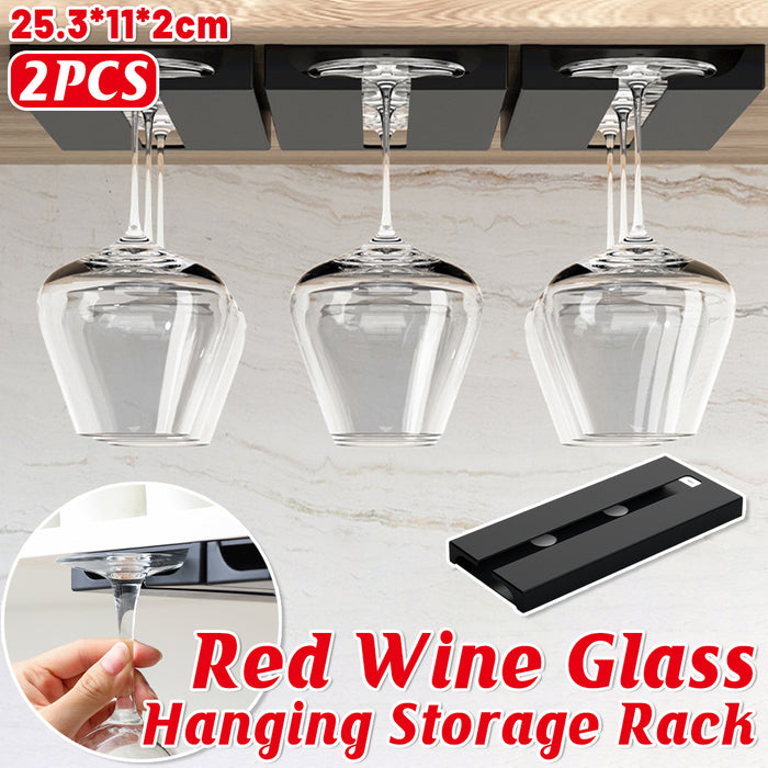2 Pcs Under-Cabinet Wine Glass Hanging Rack Black HIPS