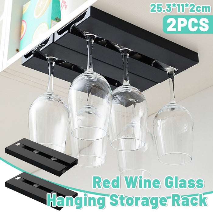 2 Pcs Under-Cabinet Wine Glass Hanging Rack Black HIPS