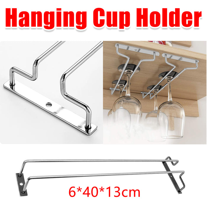 Metal Glass Cup Hanger Rack 40cm Stemware Shelf Storage Silver