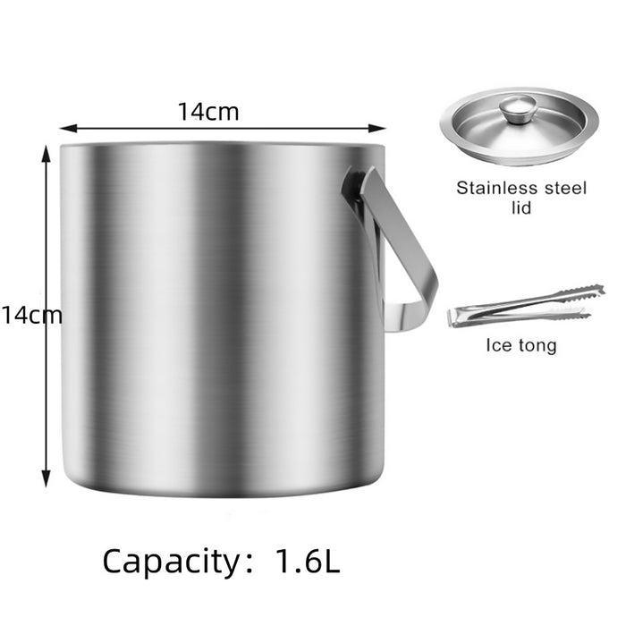 1.6L 3L Stainless Steel Ice Bucket with Handle and Lid