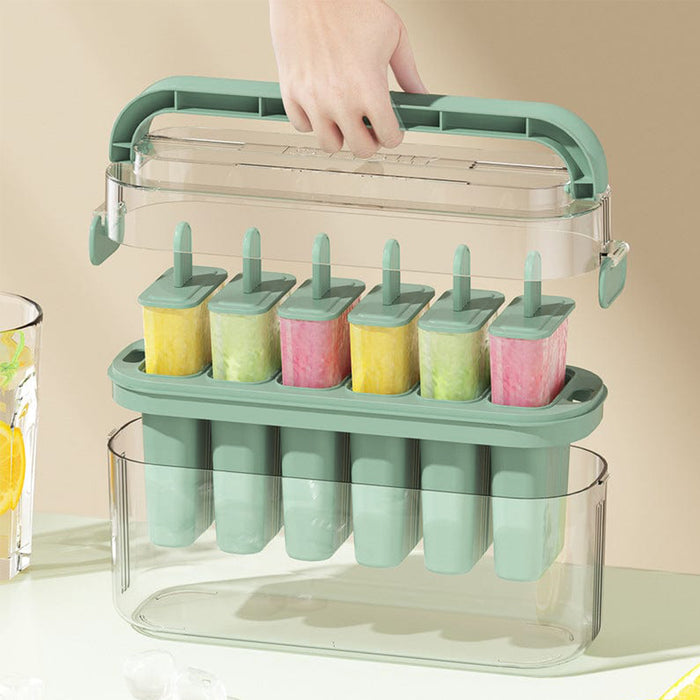 Silicone Ice Cream Mold 6 Slot With Lid Pastel Green