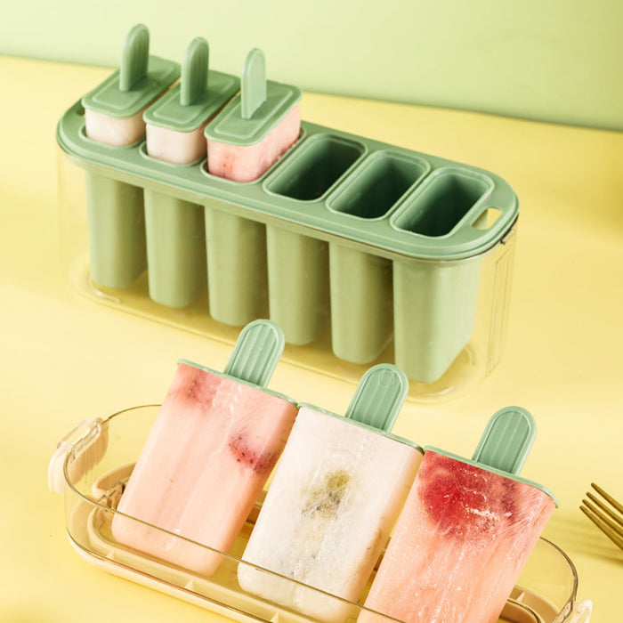 Silicone Ice Cream Mold 6 Slot With Lid Pastel Green