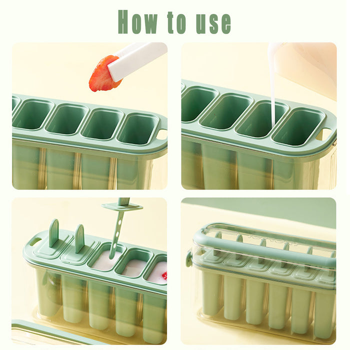 Silicone Ice Cream Mold 6 Slot With Lid Pastel Green