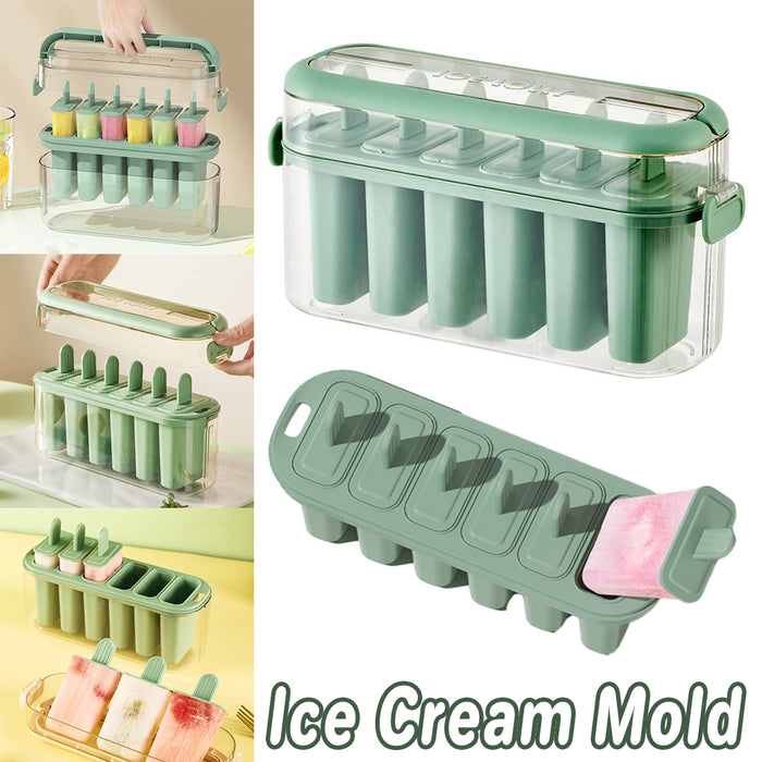 Silicone Ice Cream Mold 6 Slot With Lid Pastel Green