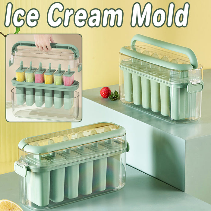 Silicone Ice Cream Mold 6 Slot With Lid Pastel Green