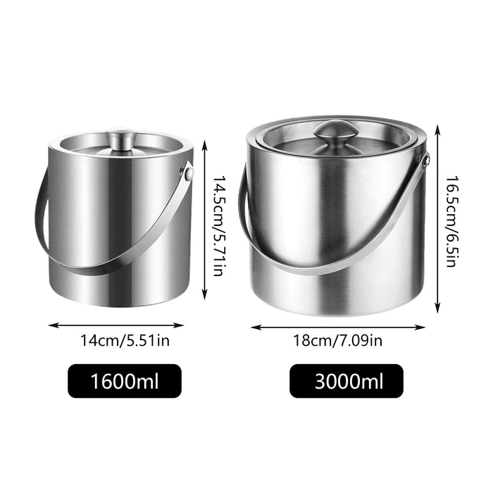 1.6L 3L Stainless Steel Ice Bucket with Handle and Lid