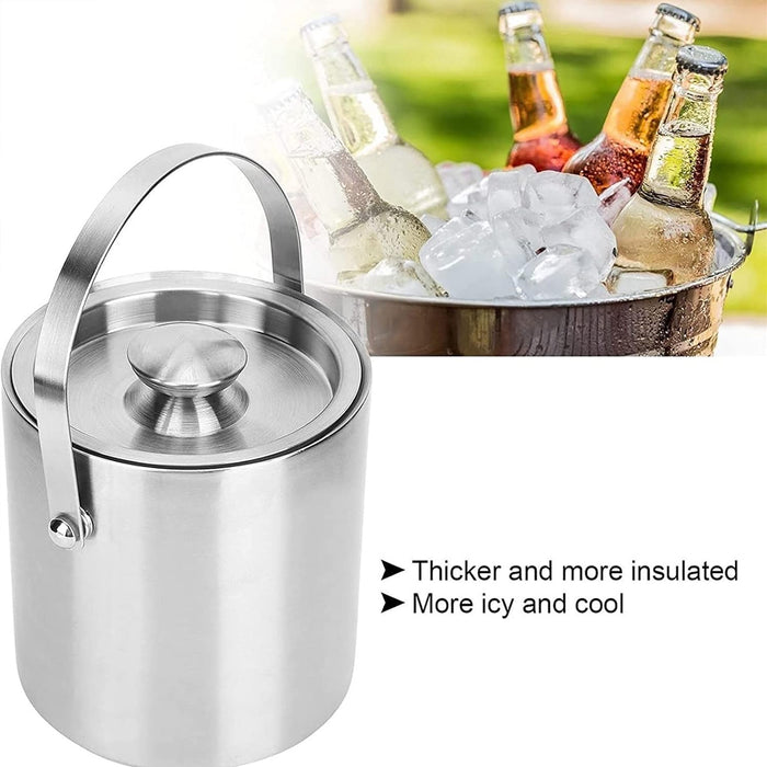 1.6L 3L Stainless Steel Ice Bucket with Handle and Lid