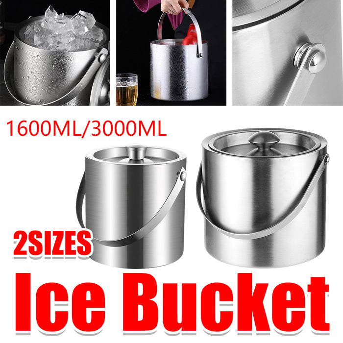 1.6L 3L Stainless Steel Ice Bucket with Handle and Lid