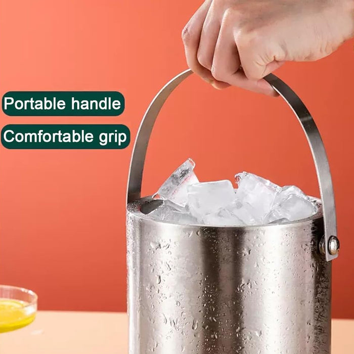 1.6L 3L Stainless Steel Ice Bucket with Handle and Lid