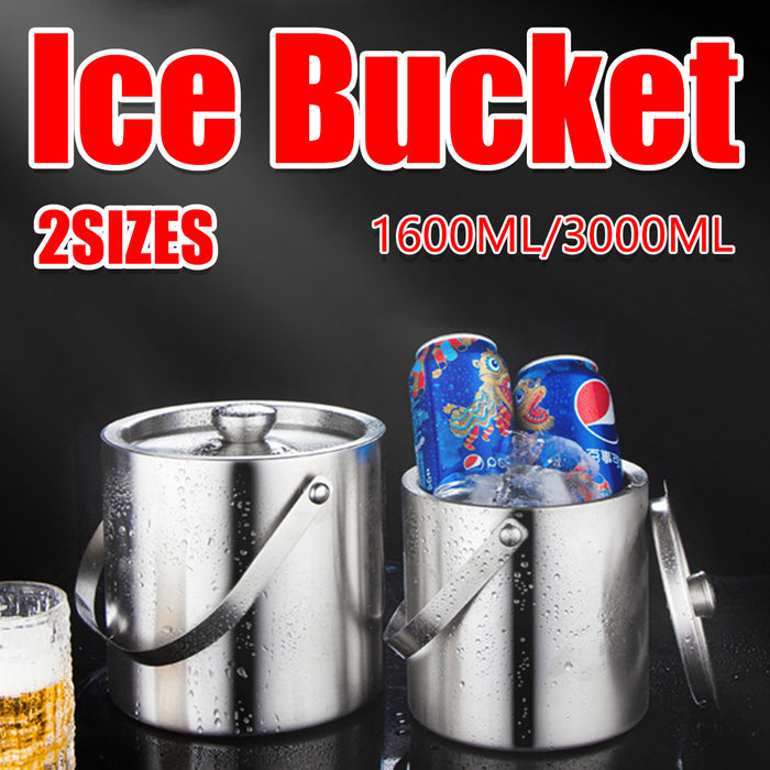 1.6L 3L Stainless Steel Ice Bucket with Handle and Lid