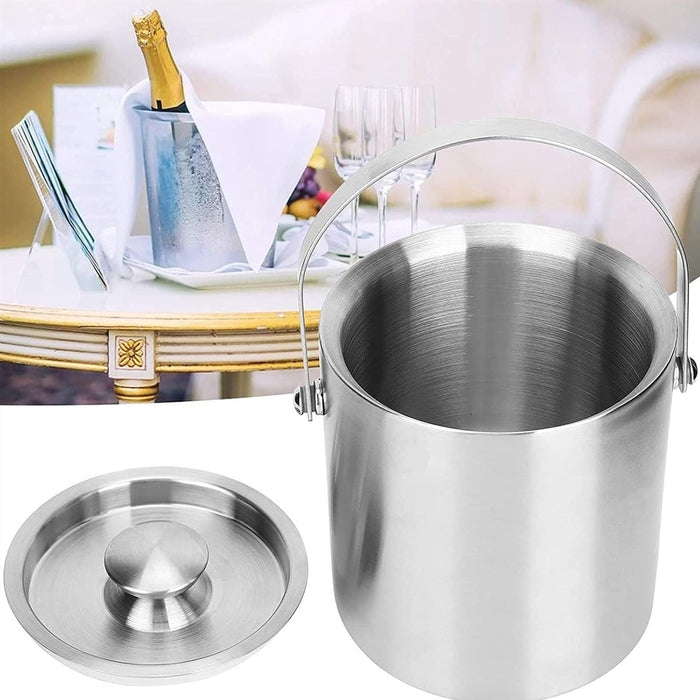 1.6L 3L Stainless Steel Ice Bucket with Handle and Lid