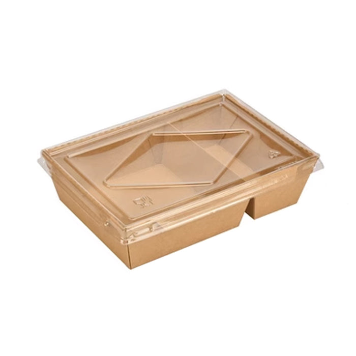 200Pcs Brown Kraft Paper Lunch Boxes with PET Lid Leakproof Compostable