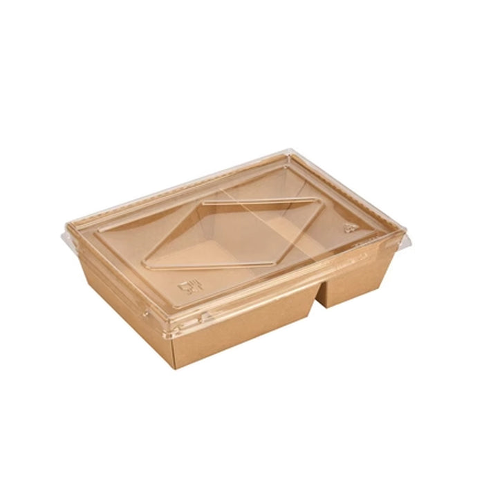 200Pcs Brown Kraft Paper Lunch Boxes with PET Lid Leakproof Compostable