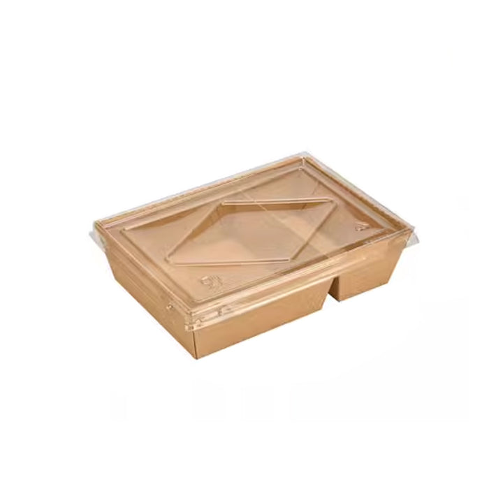 200Pcs Brown Kraft Paper Lunch Boxes with PET Lid Leakproof Compostable