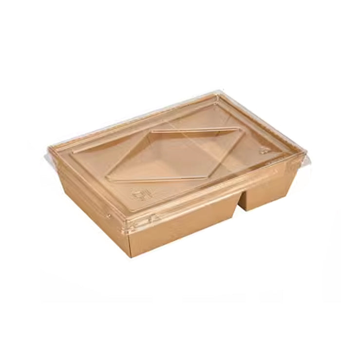 200Pcs Brown Kraft Paper Lunch Boxes with PET Lid Leakproof Compostable