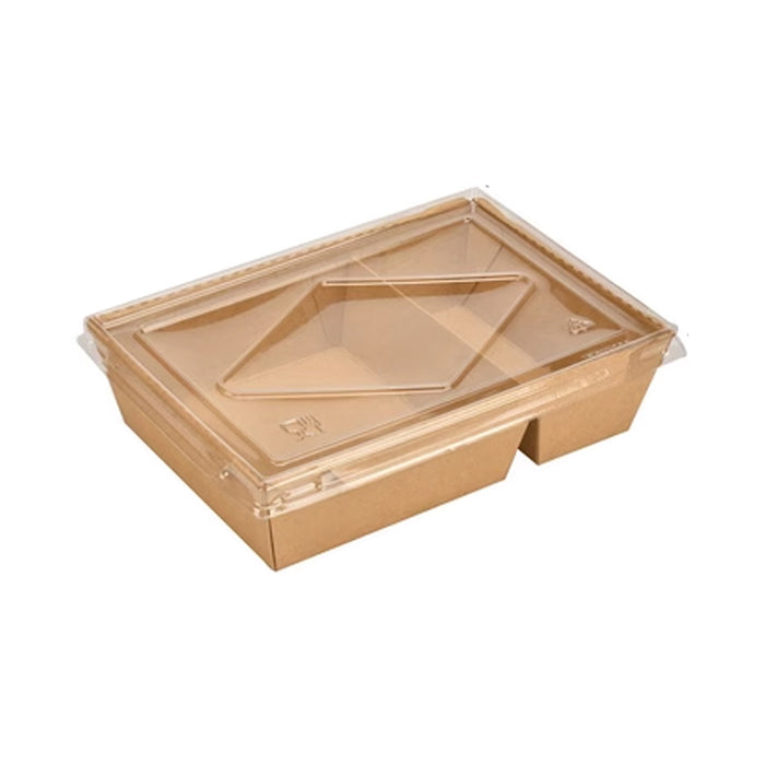 200Pcs Brown Kraft Paper Lunch Boxes with PET Lid Leakproof Compostable
