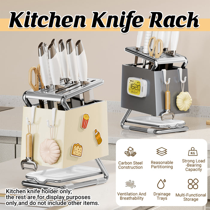 Kitchen Drain Knife Holder Carbon Steel Rack White Grey