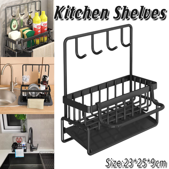 Wall Mounted Sponge Holder With Hooks Rust Proof Black