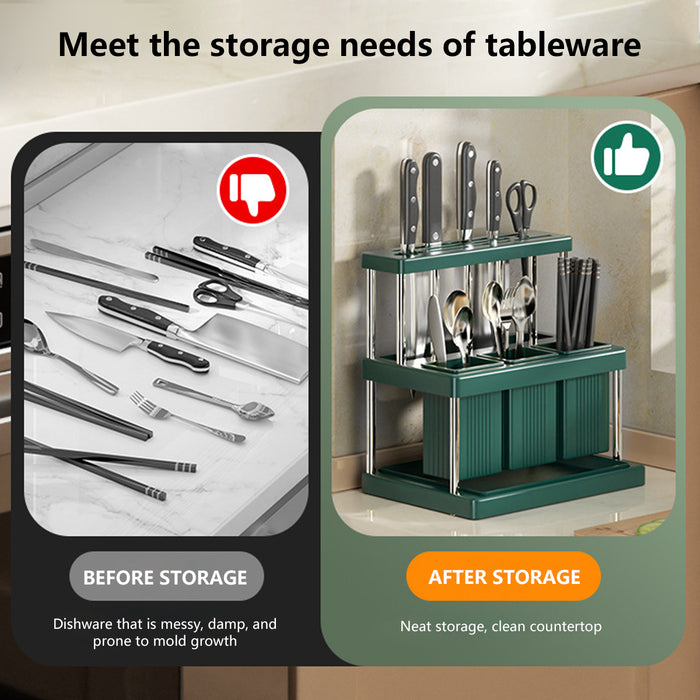 Kitchen Knife Block Holder with Drip Tray PP Stainless Steel