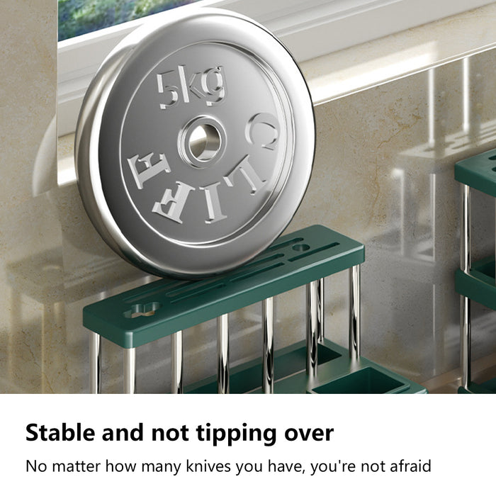 Kitchen Knife Block Holder with Drip Tray PP Stainless Steel