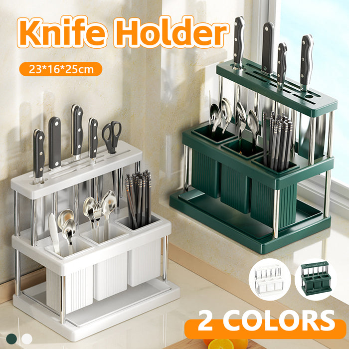 Kitchen Knife Block Holder with Drip Tray PP Stainless Steel
