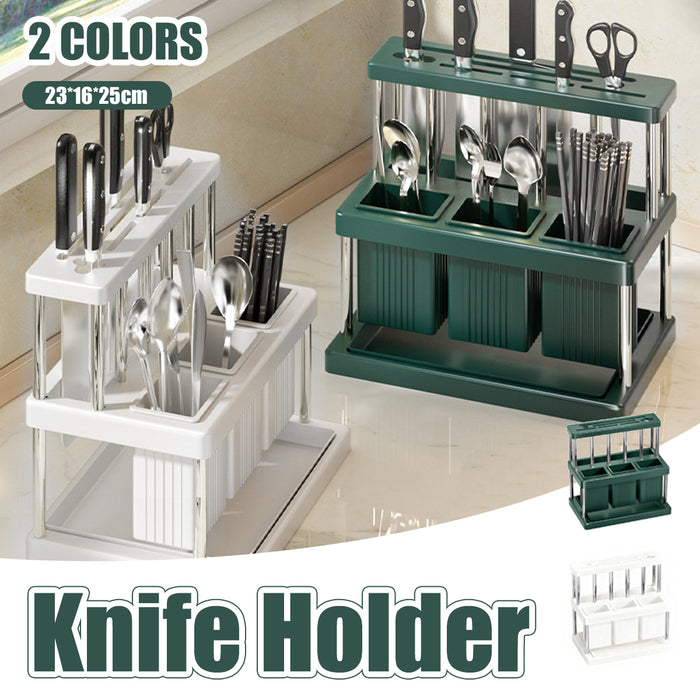 Kitchen Knife Block Holder with Drip Tray PP Stainless Steel